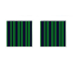 Dark Blue Green Striped Pattern Cufflinks (square)