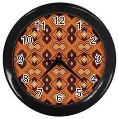 Brown Leaves Pattern 			wall Clock (black) by LalyLauraFLM