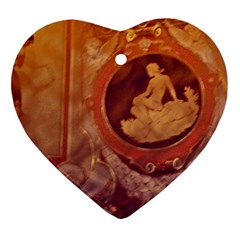 Vintage Ladies Artwork Orange Ornament (heart) 