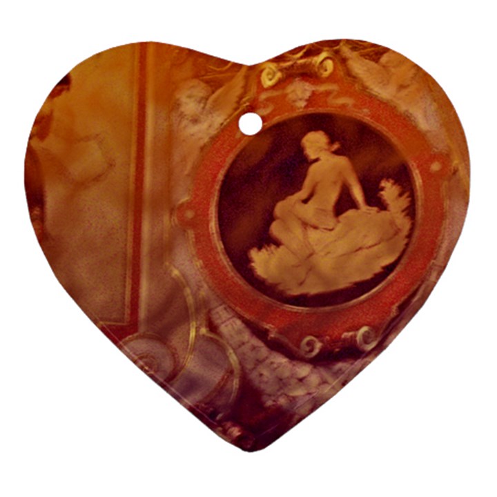 Vintage Ladies Artwork Orange Ornament (Heart) 