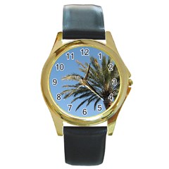 Tropical Palm Tree  Round Gold Metal Watch