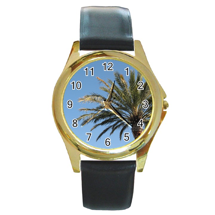 Tropical Palm Tree  Round Gold Metal Watch