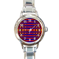 Bright Blue Red Yellow Mod Abstract Round Italian Charm Watch