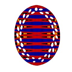 Bright Blue Red Yellow Mod Abstract Oval Filigree Ornament (2-side) 