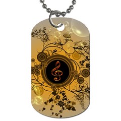 Decorative Clef On A Round Button With Flowers And Bubbles Dog Tag (two Sides)