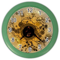 Decorative Clef On A Round Button With Flowers And Bubbles Color Wall Clocks by FantasyWorld7
