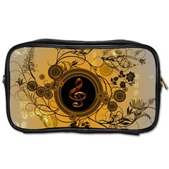 Decorative Clef On A Round Button With Flowers And Bubbles Toiletries Bags by FantasyWorld7