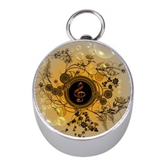 Decorative Clef On A Round Button With Flowers And Bubbles Mini Silver Compasses by FantasyWorld7