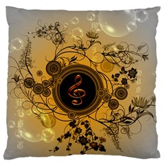 Decorative Clef On A Round Button With Flowers And Bubbles Large Flano Cushion Case (one Side) by FantasyWorld7