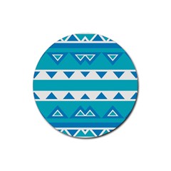 Blue triangles and stripes  			Rubber Round Coaster (4 pack)