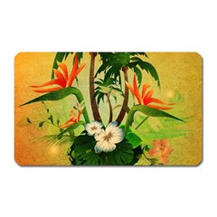 Tropical Design With Flowers And Palm Trees Magnet (rectangular) by FantasyWorld7