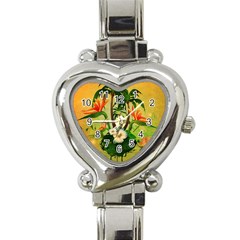 Tropical Design With Flowers And Palm Trees Heart Italian Charm Watch by FantasyWorld7