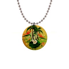 Tropical Design With Flowers And Palm Trees Button Necklaces by FantasyWorld7