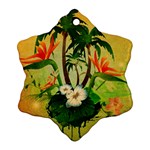 Tropical Design With Flowers And Palm Trees Snowflake Ornament (2-Side) Front