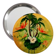 Tropical Design With Flowers And Palm Trees 3  Handbag Mirrors by FantasyWorld7
