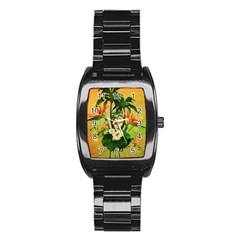 Tropical Design With Flowers And Palm Trees Stainless Steel Barrel Watch by FantasyWorld7
