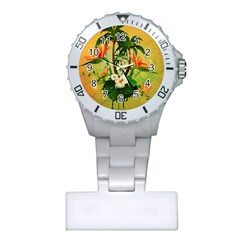 Tropical Design With Flowers And Palm Trees Plastic Nurses Watch by FantasyWorld7