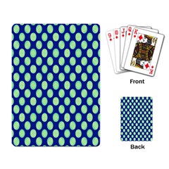 Mod Retro Green Circles On Blue Playing Card by BrightVibesDesign