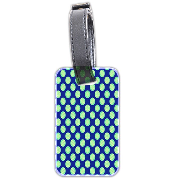 Mod Retro Green Circles On Blue Luggage Tags (Two Sides)