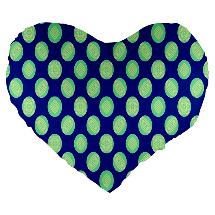 Mod Retro Green Circles On Blue Large 19  Premium Heart Shape Cushions