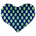 Mod Retro Green Circles On Blue Large 19  Premium Heart Shape Cushions Back