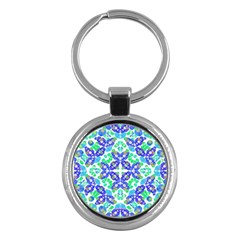 Stylized Floral Check Seamless Pattern Key Chains (round)  by dflcprints