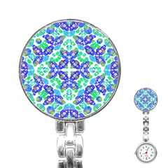 Stylized Floral Check Seamless Pattern Stainless Steel Nurses Watch by dflcprints