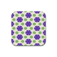 Purple Flowers Pattern        			rubber Square Coaster (4 Pack by LalyLauraFLM