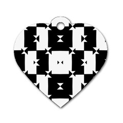 Black And White Check Pattern Dog Tag Heart (one Side) by dflcprints