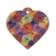 Vintage Floral Collage Pattern Dog Tag Heart (one Side)