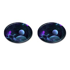 The Music Of My Goddess, Abstract Cyan Mystery Planet Cufflinks (oval) by DianeClancy