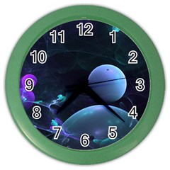 The Music Of My Goddess, Abstract Cyan Mystery Planet Color Wall Clocks by DianeClancy