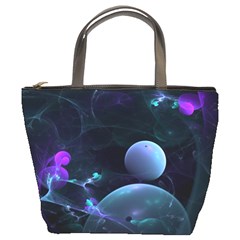 The Music Of My Goddess, Abstract Cyan Mystery Planet Bucket Bags by DianeClancy