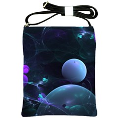 The Music Of My Goddess, Abstract Cyan Mystery Planet Shoulder Sling Bags by DianeClancy