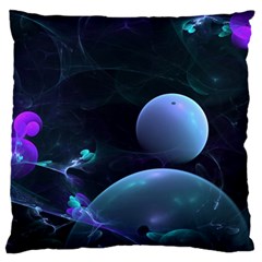 The Music Of My Goddess, Abstract Cyan Mystery Planet Large Cushion Case (one Side) by DianeClancy