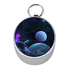 The Music Of My Goddess, Abstract Cyan Mystery Planet Mini Silver Compasses