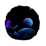 The Music Of My Goddess, Abstract Cyan Mystery Planet Standard 15  Premium Flano Round Cushions Back