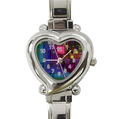 Jewel City, Radiant Rainbow Abstract Urban Heart Italian Charm Watch by DianeClancy