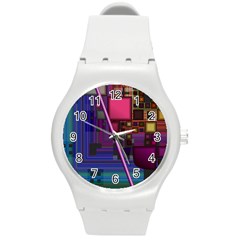 Jewel City, Radiant Rainbow Abstract Urban Round Plastic Sport Watch (m) by DianeClancy