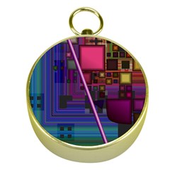 Jewel City, Radiant Rainbow Abstract Urban Gold Compasses by DianeClancy