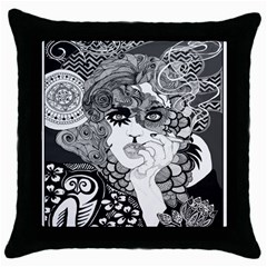 Vintage Smoking Woman Black Throw Pillow Case by DryInk