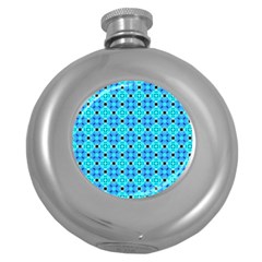 Vibrant Modern Abstract Lattice Aqua Blue Quilt Round Hip Flask (5 Oz) by DianeClancy