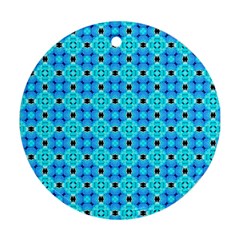 Vibrant Modern Abstract Lattice Aqua Blue Quilt Round Ornament (two Sides)  by DianeClancy