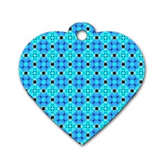 Vibrant Modern Abstract Lattice Aqua Blue Quilt Dog Tag Heart (two Sides) by DianeClancy