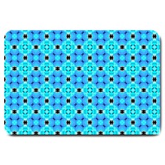 Vibrant Modern Abstract Lattice Aqua Blue Quilt Large Doormat  by DianeClancy