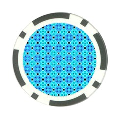 Vibrant Modern Abstract Lattice Aqua Blue Quilt Poker Chip Card Guards