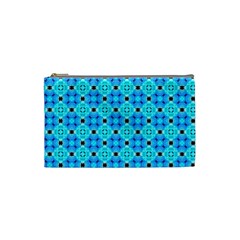Vibrant Modern Abstract Lattice Aqua Blue Quilt Cosmetic Bag (small)  by DianeClancy