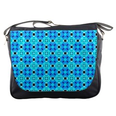 Vibrant Modern Abstract Lattice Aqua Blue Quilt Messenger Bags