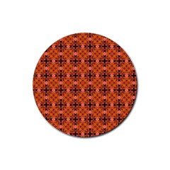 Peach Purple Abstract Moroccan Lattice Quilt Rubber Coaster (round)  by DianeClancy