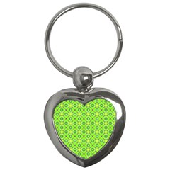 Vibrant Abstract Tropical Lime Foliage Lattice Key Chains (heart)  by DianeClancy